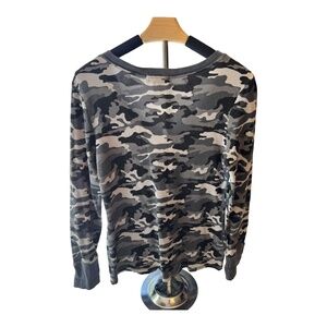 OP Womens XL (15/17)Thermal Waffle Weave Henley Gray Camo Long Sleeve V neck